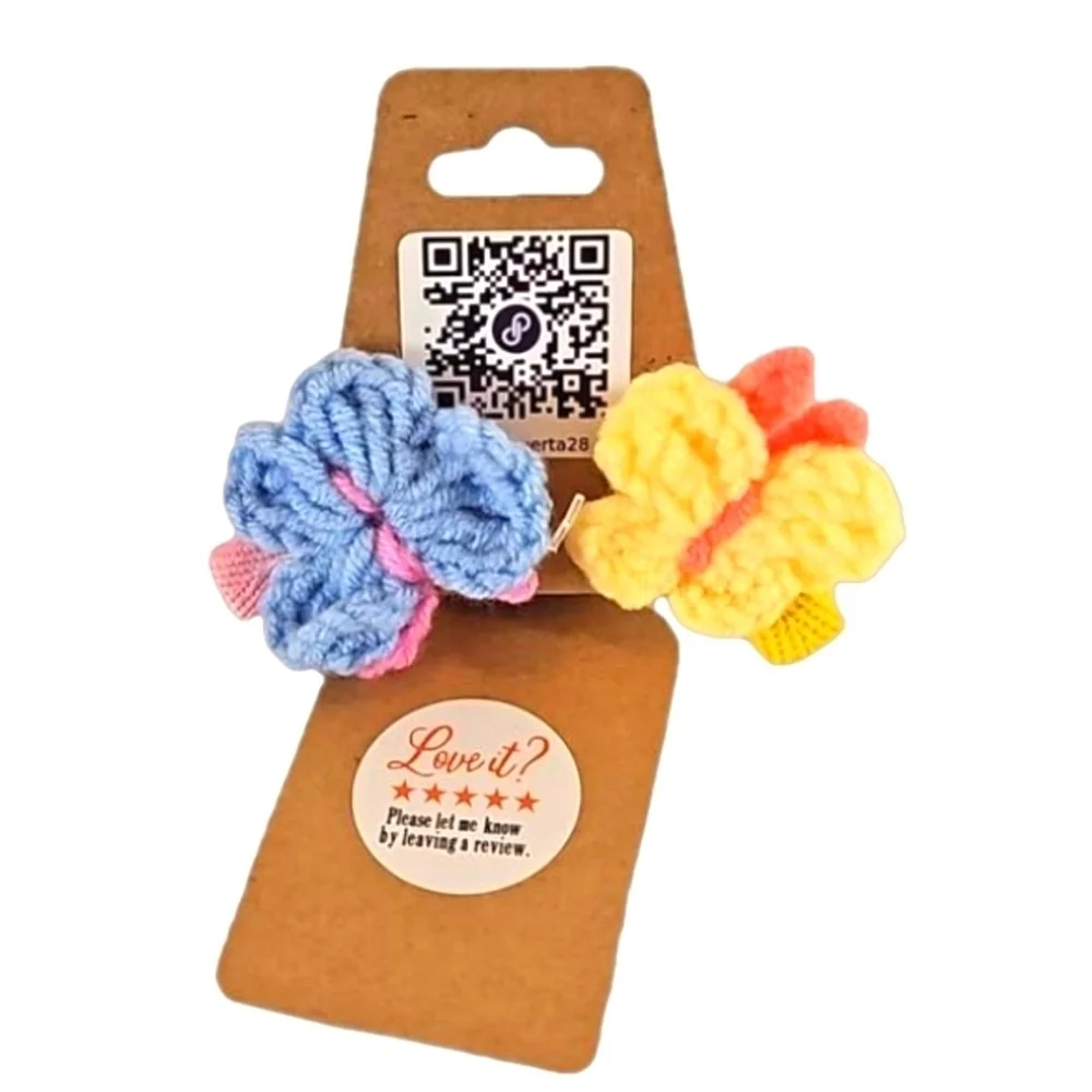 Hand Crafted Hand Knit Crochet Butterfly Hair Clip blue-yellow 1